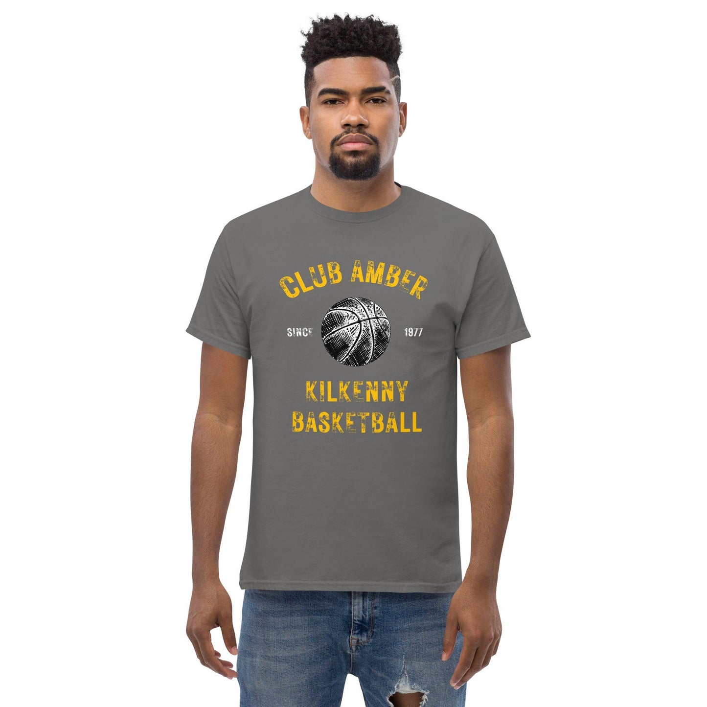 Club Amber Basketball Kilkenny Men's Classic Tee - Designed by Moon Behind The Hill Available to Buy at a Discounted Price on Moon Behind The Hill Online Designer Discount Store