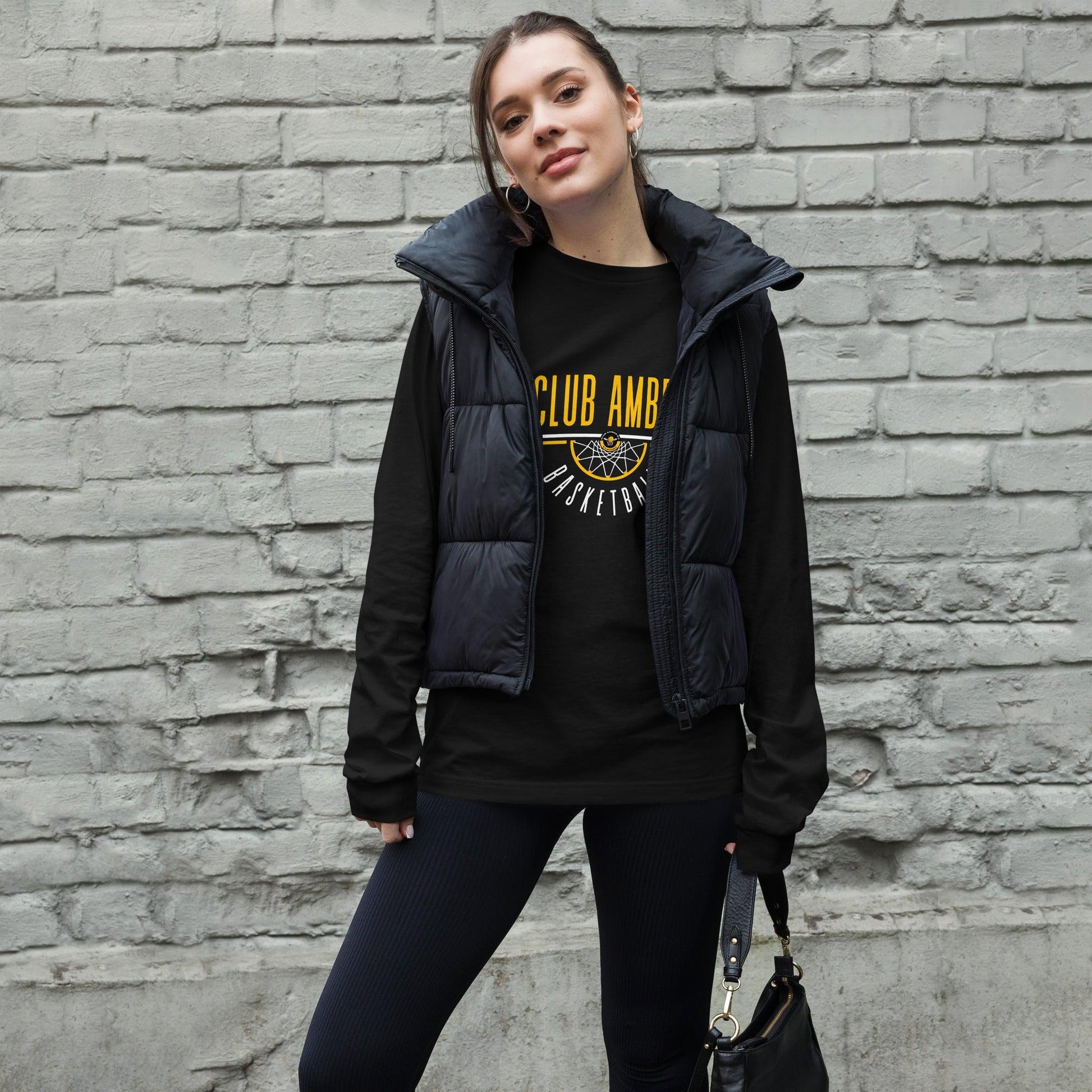 Club Amber Basketball Unisex Long Sleeve Tee - Designed by Moon Behind The Hill Available to Buy at a Discounted Price on Moon Behind The Hill Online Designer Discount Store