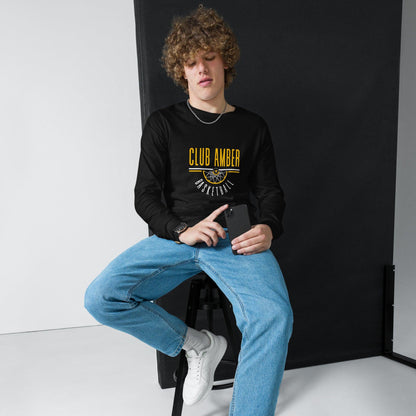 Club Amber Basketball Unisex Long Sleeve Tee - Designed by Moon Behind The Hill Available to Buy at a Discounted Price on Moon Behind The Hill Online Designer Discount Store
